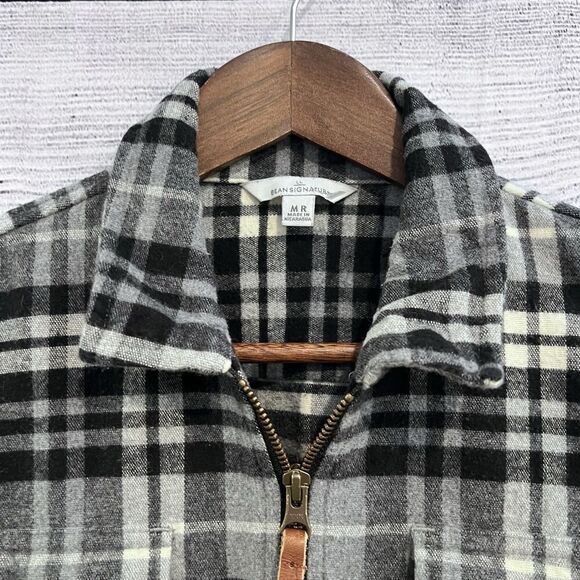 LL Bean Signature Size Medium Plaid Chamois Flannel Shirt Jacket Full Zip Soft - Picture 3 of 12